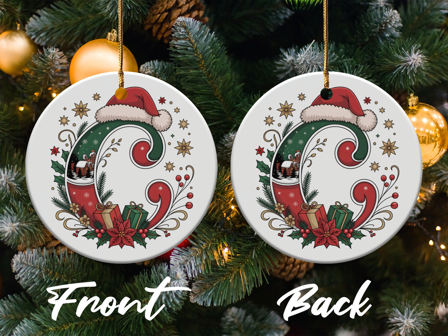 Santa Hat Initial with Christmas Decorations product