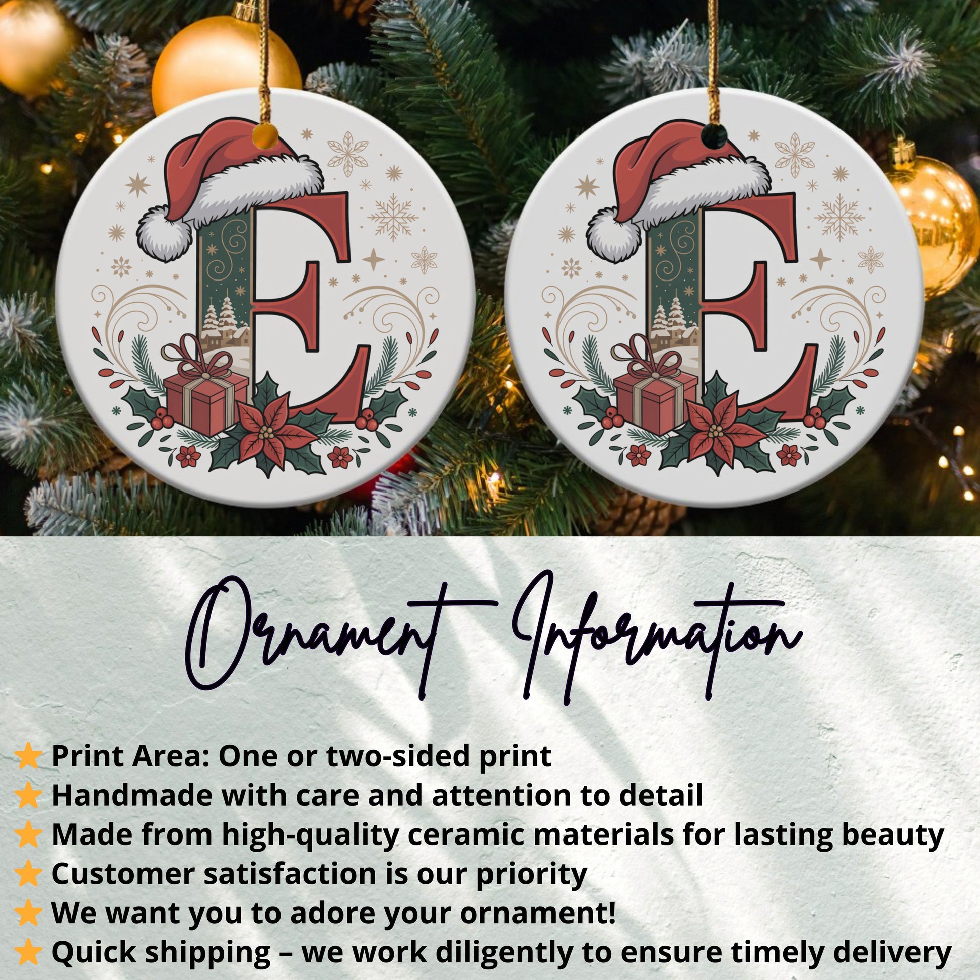 E Initial Christmas Ornament Decoration product