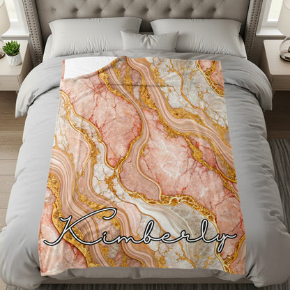 Custom Name Marble Pattern Plush Bedding Blanket