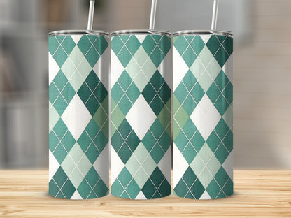 Green and White Argyle Pattern Tumbler Cups