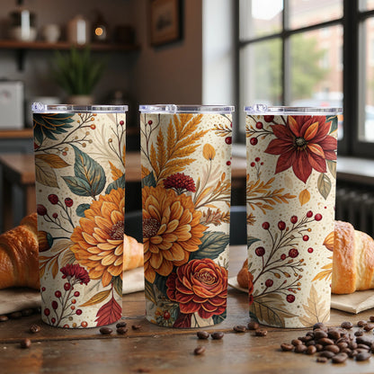 Floral Autumn Theme Travel Mug with Lid 16 oz Tumbler