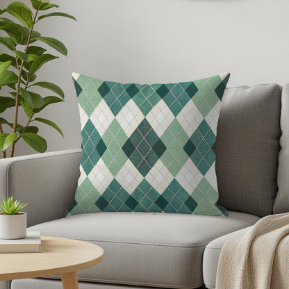 Stylish Green and White Argyle Pattern Pillow Product
