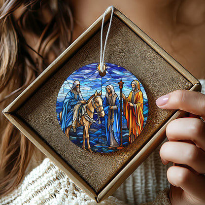 Stained Glass Style Nativity Design Round Ornament product