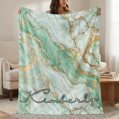 Personalized Soft Green Marble Design Throw Blanket