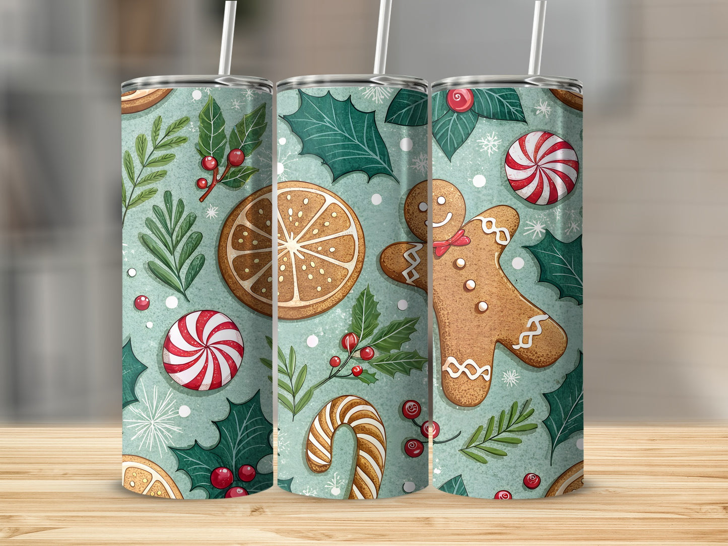 Festive Christmas Gingerbread and Candy Tumbler