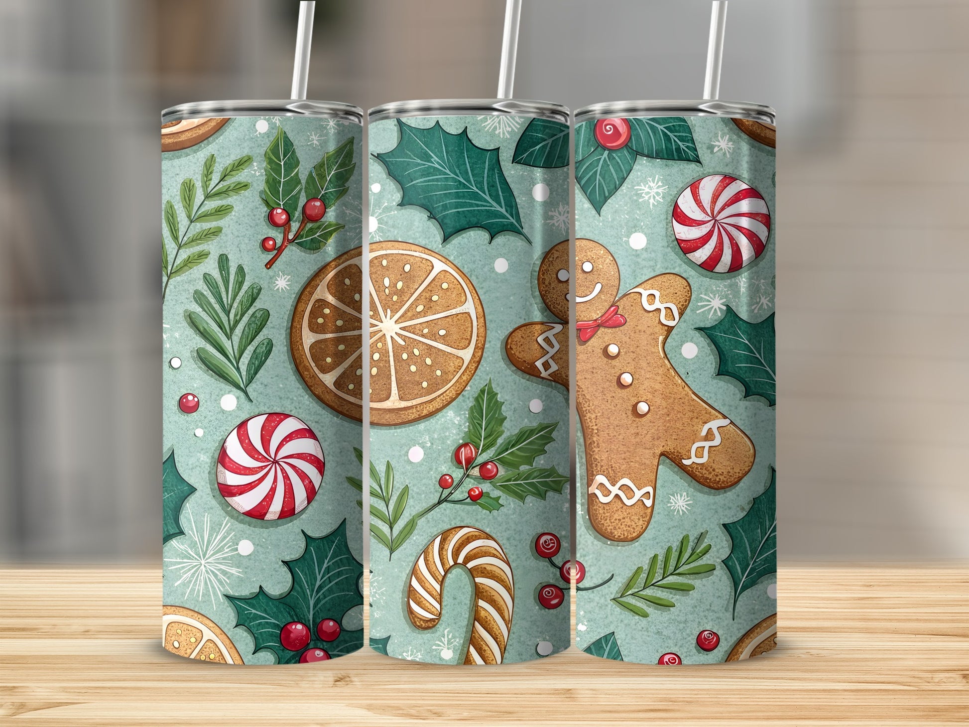 Festive Christmas Gingerbread and Candy Tumbler
