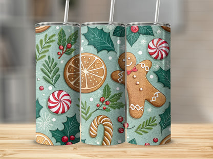Festive Christmas Gingerbread and Candy Tumbler