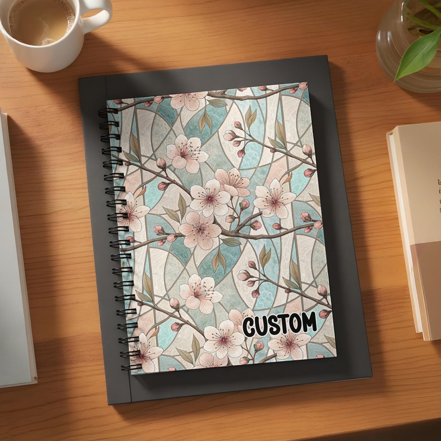 Floral Custom Spiral Bound Notebook with Cherry Blossoms