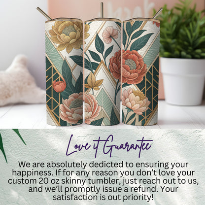 Elegant Floral Arrangement On Geometric Background 20 oz Skinny Tumbler - Walk Greener