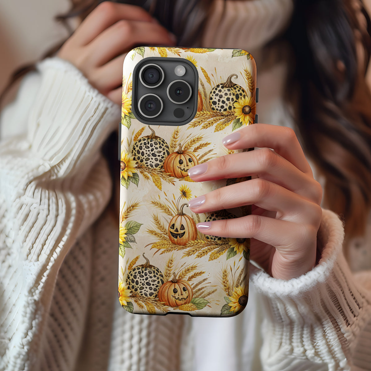 Autumn Pumpkin and Sunflower Design Phone Case