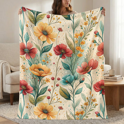Floral Pattern with Watercolor Style Velveteen Plush Blankets - Walk Greener
