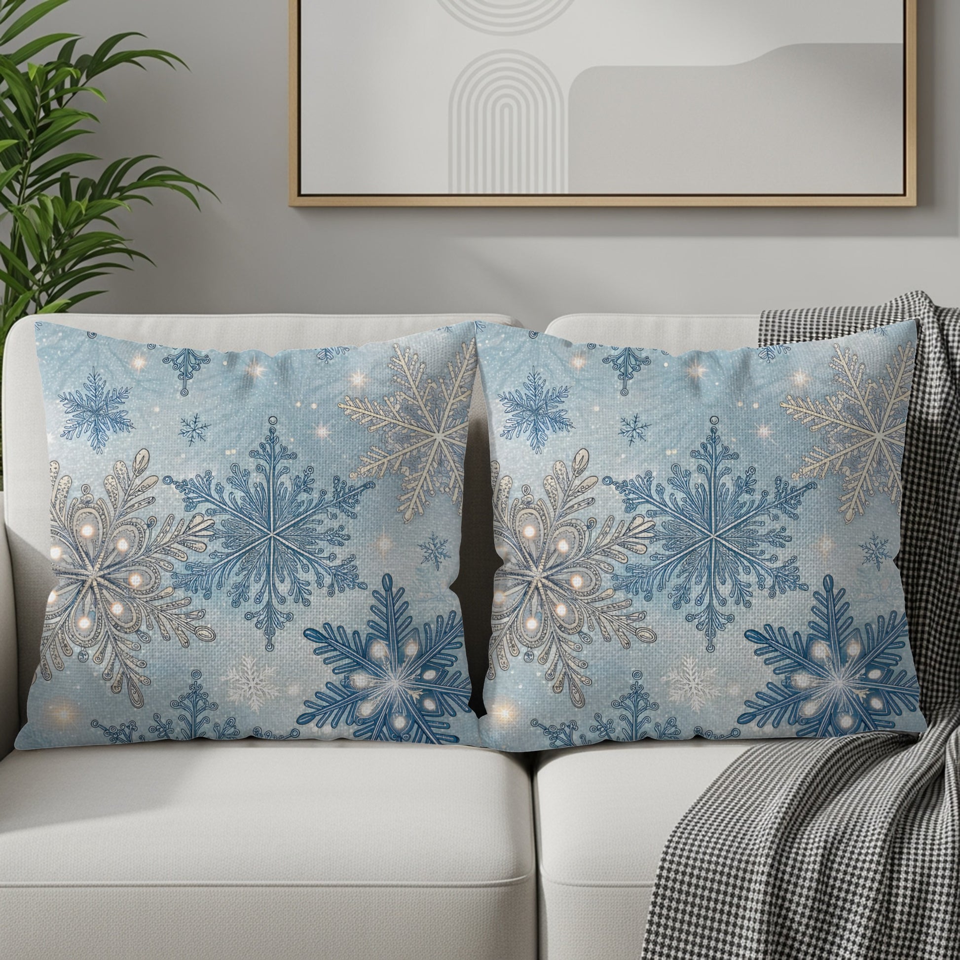 Elegant Blue Snowflake Design Decorative Pillow