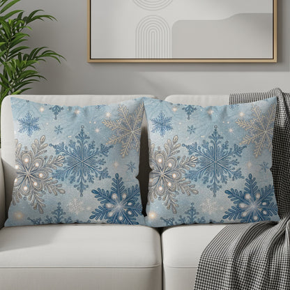 Elegant Blue Snowflake Design Decorative Pillow
