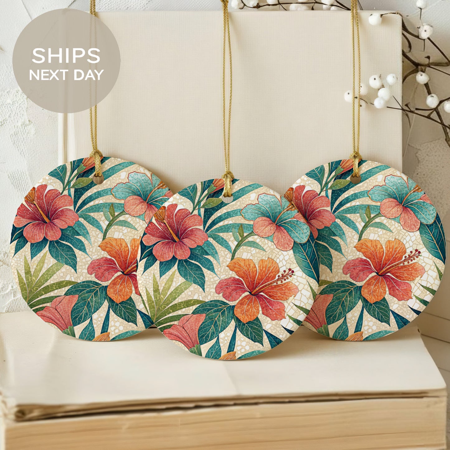 Vibrant Floral Patterned Round Hanging Decoration Set