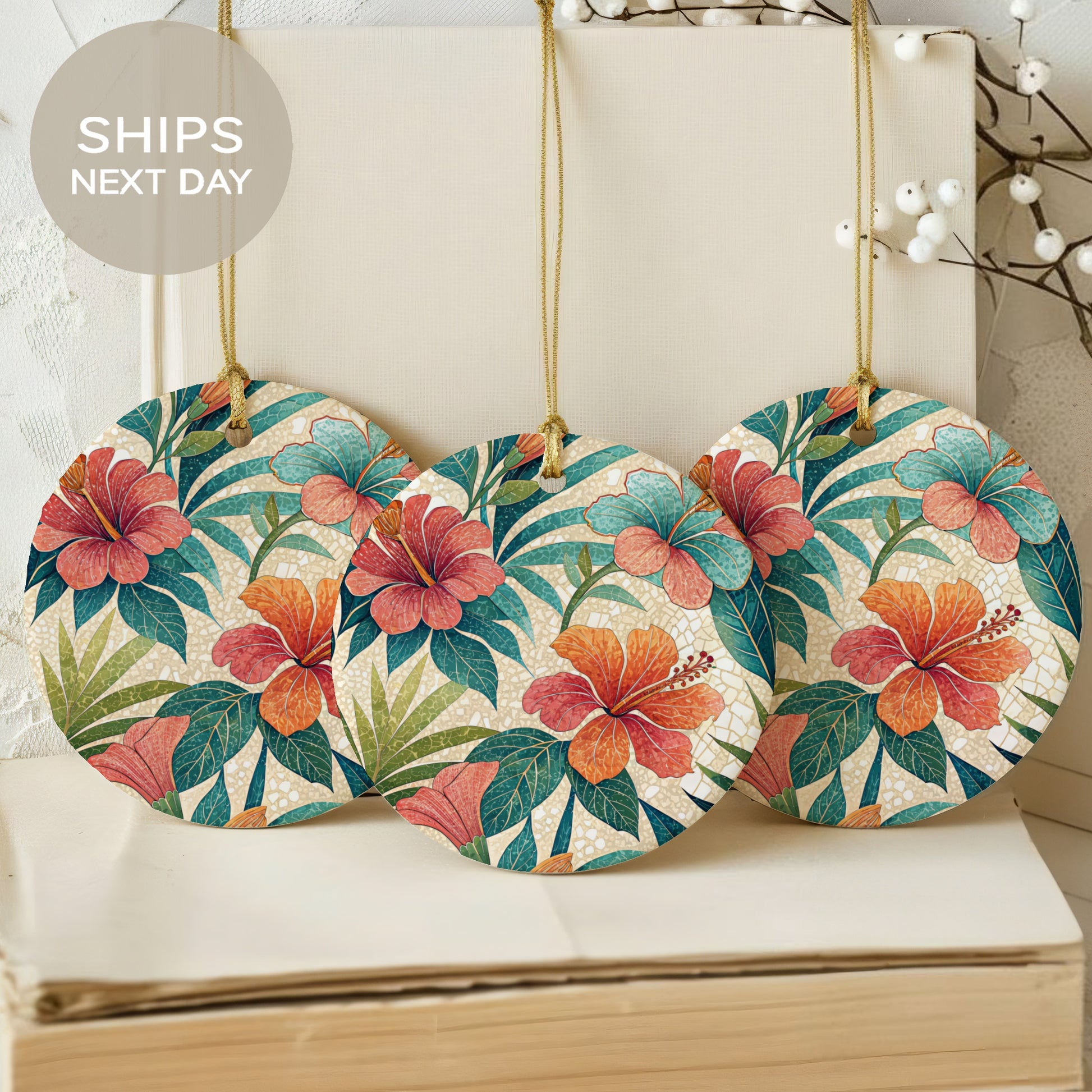 Vibrant Floral Patterned Round Hanging Decoration Set