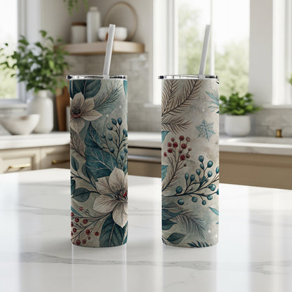 Floral Winter Theme Double-Walled Insulated Tumbler