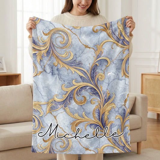 Elegant Blue Marble Golden Accents Custom Name Personalized - Walk Greener
