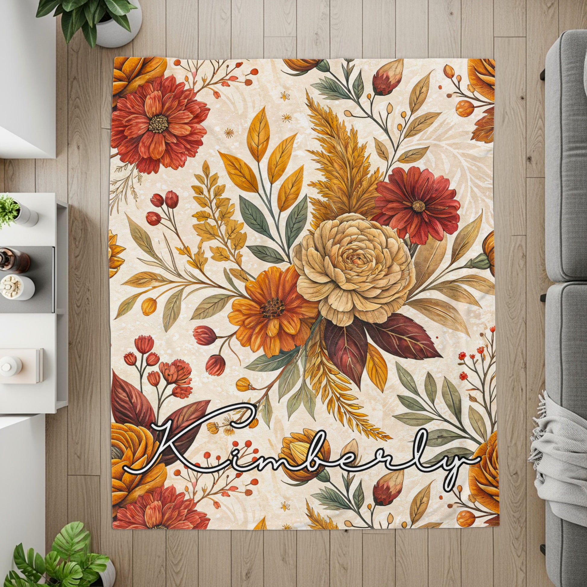 Custom Floral Design Rug with Name Kimberly Carpet