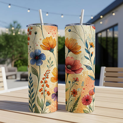 Watercolor Floral Design Colorful Flowers 20 oz Skinny Tumbler - Walk Greener