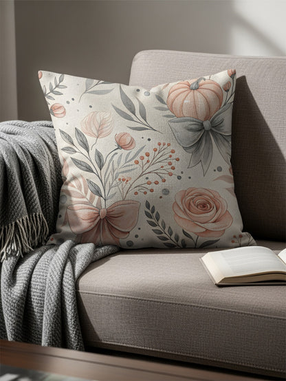 Floral and Pumpkin Design Throw Pillow Merchant