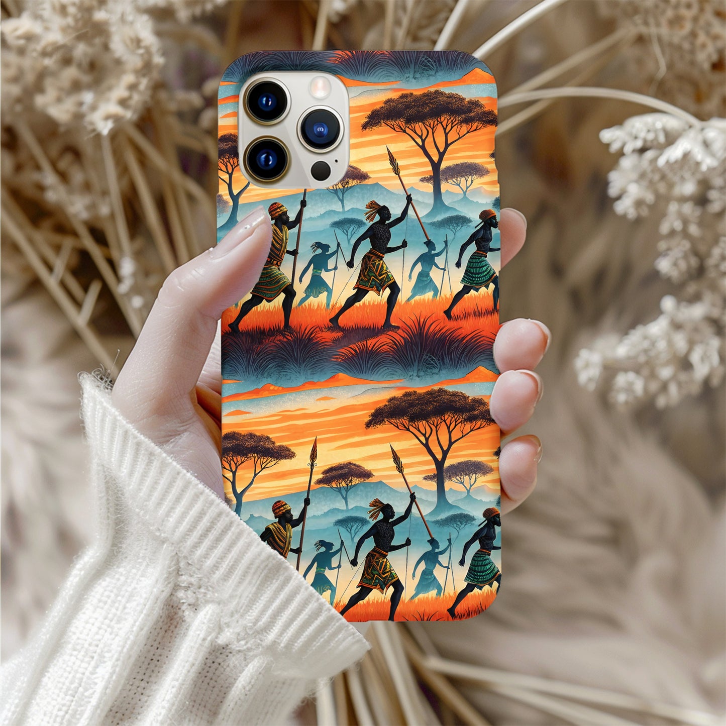 African Tribal Sunset Warriors Printed Phone Case