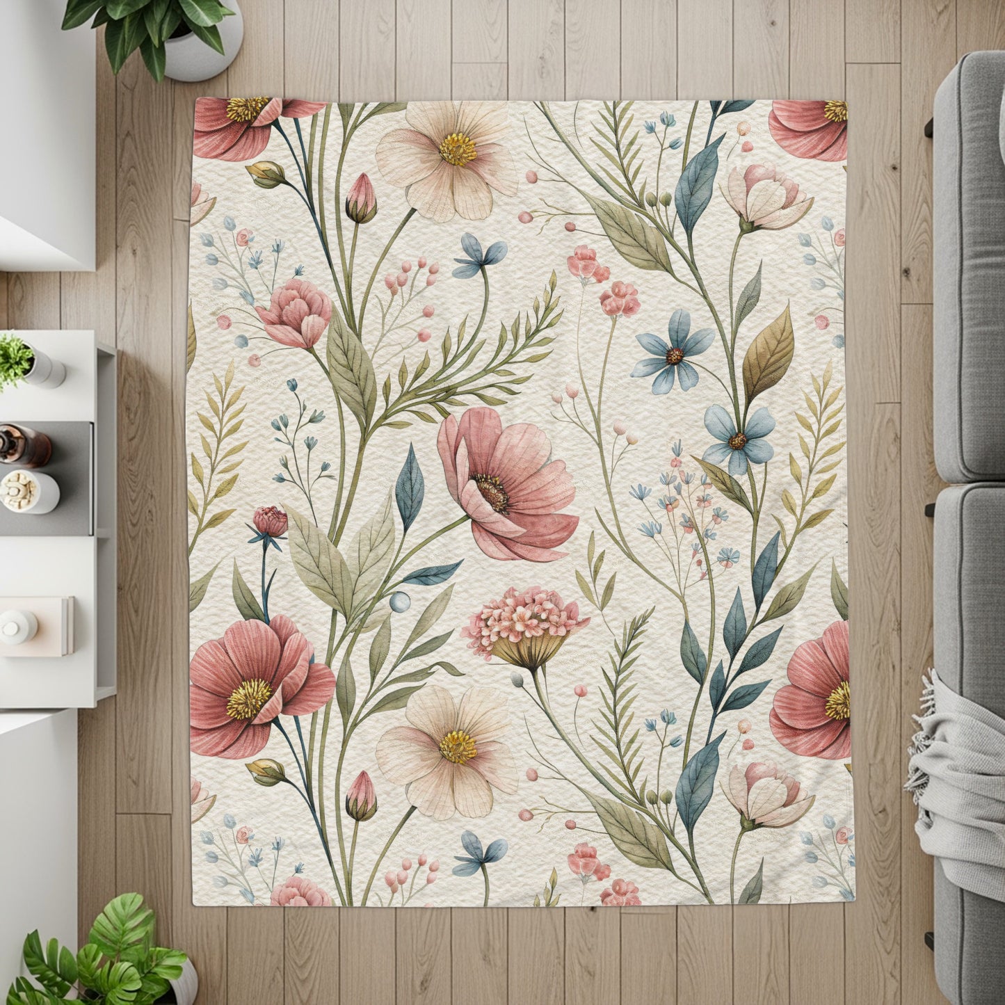 Vintage Floral Pattern Design In Delicate Hues Velveteen Plush Blankets - Walk Greener