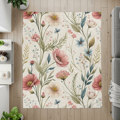 Vintage Floral Pattern Design In Delicate Hues Velveteen Plush Blankets - Walk Greener