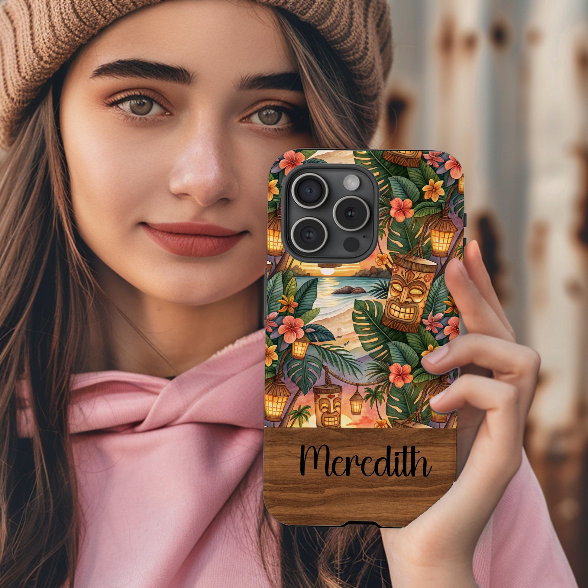 Tropical Tiki Personalized Phone Case with Flowers