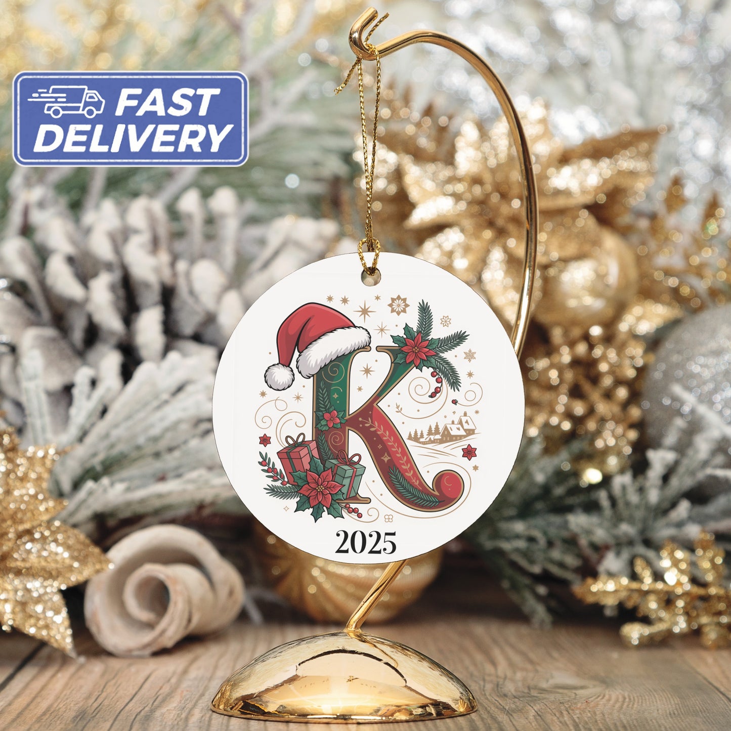 Personalized Santa Hat Design K 2025 Ornament product