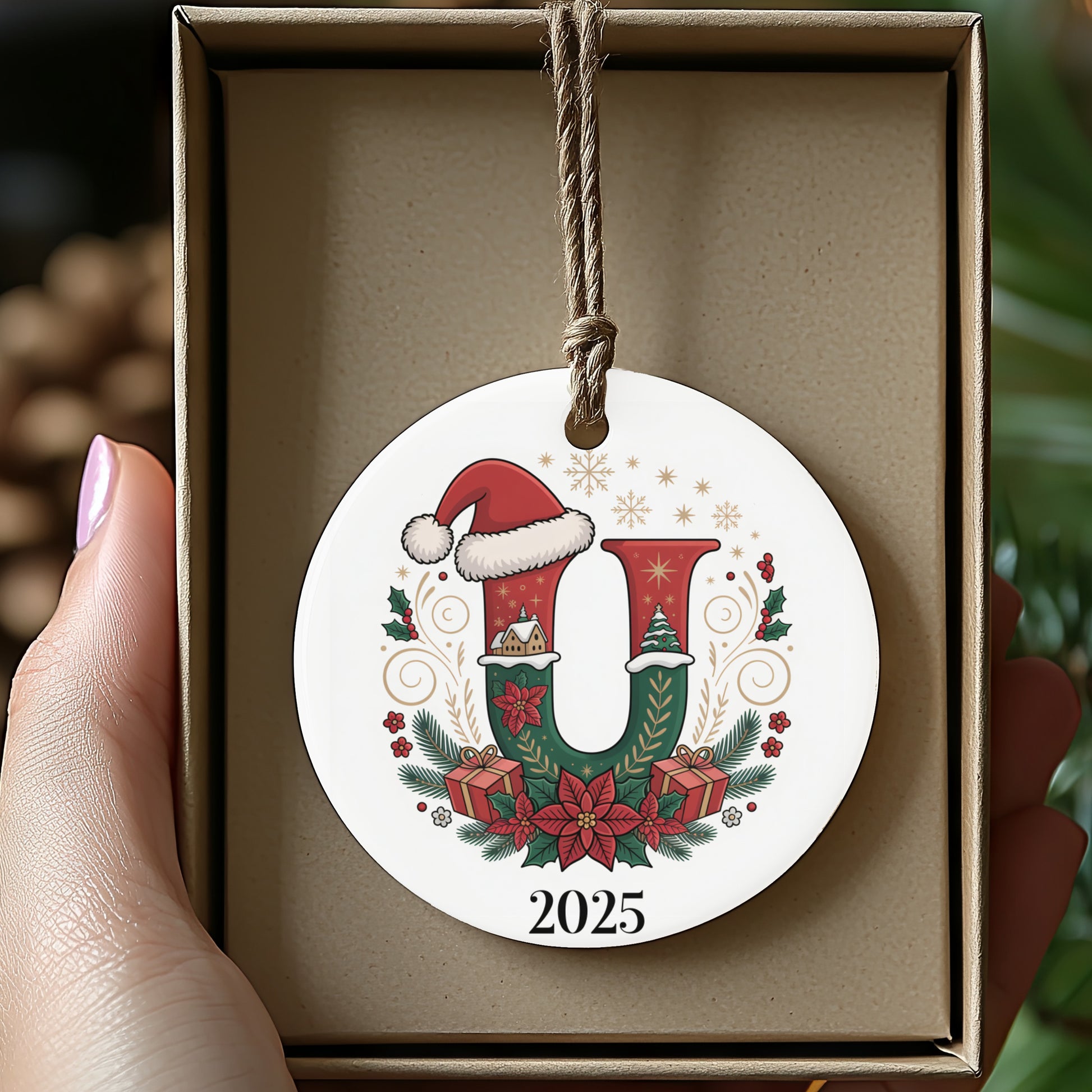2025 Festive Initial U Holiday Ornament product type