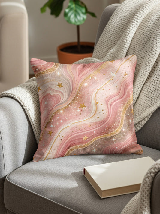 Pink Gold Star Flowing Abstract Design Pattern Throw Pillows - Walk Greener