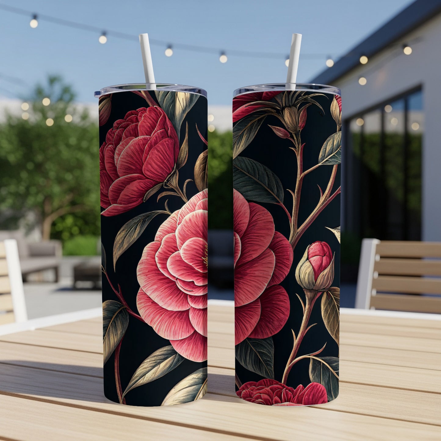 Floral Tumbler with Lid and Straw Perfect for Travel