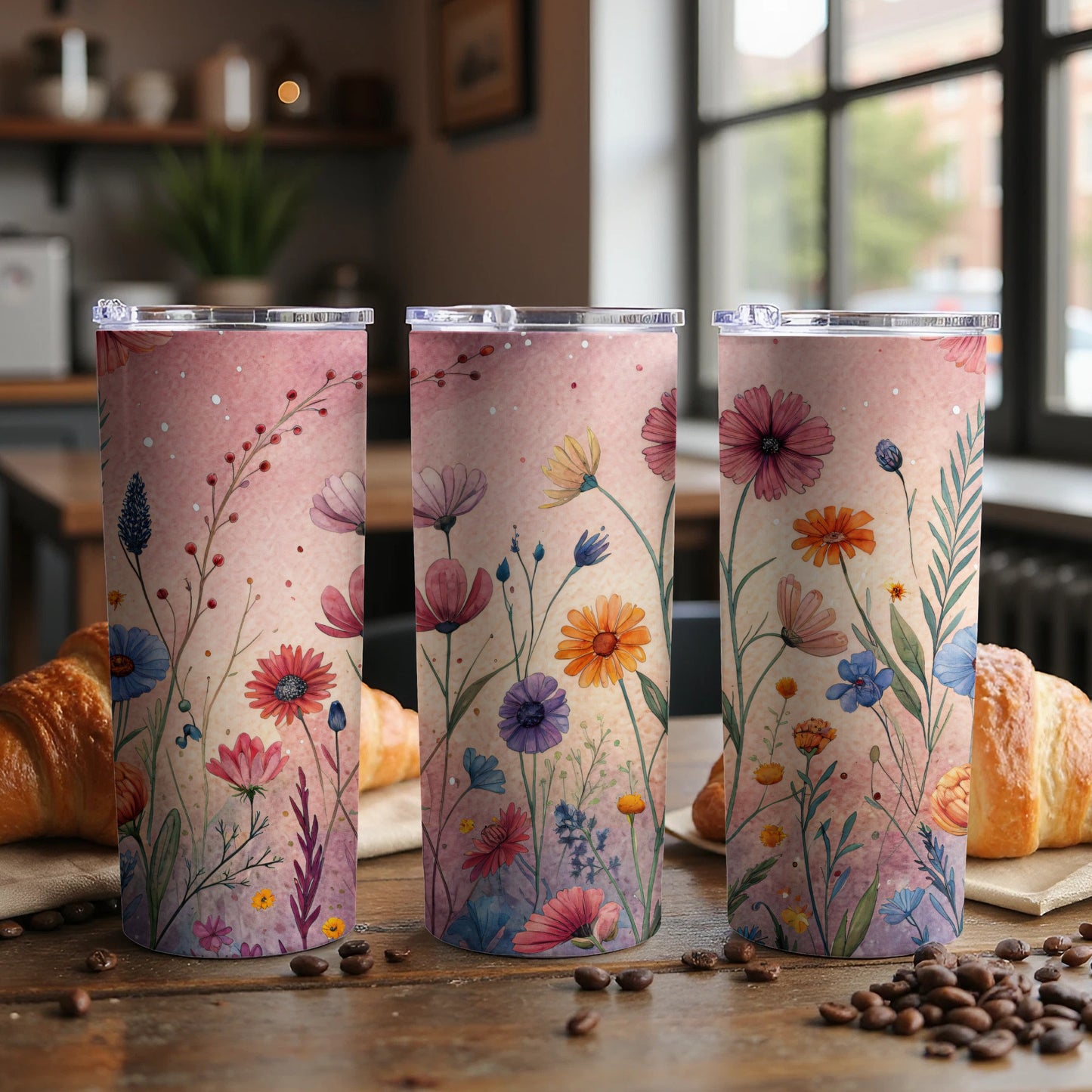 Watercolor Wildflowers Design for 20 oz Skinny Tumbler - Walk Greener