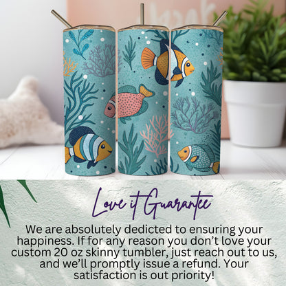 Custom 20 oz Skinny Tumbler with Colorful Fish Design
