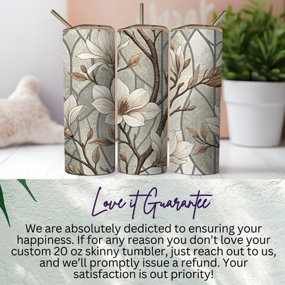 Magnolia Floral Design on Mosaic Background 20 oz Skinny Tumbler - Walk Greener