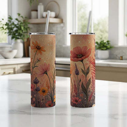 Floral Watercolor Design Artistic Pattern 20 oz Skinny Tumbler - Walk Greener