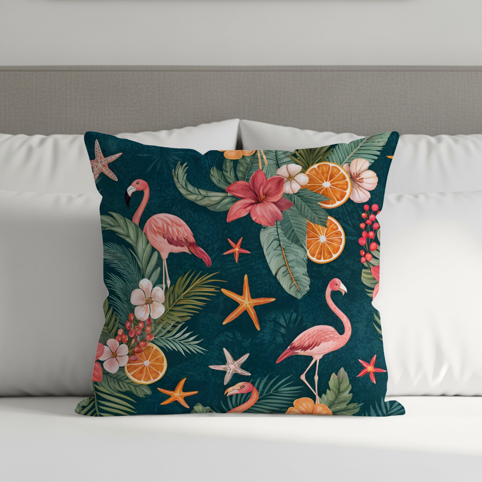 Tropical Flamingo and Starfish Decorative Pillow