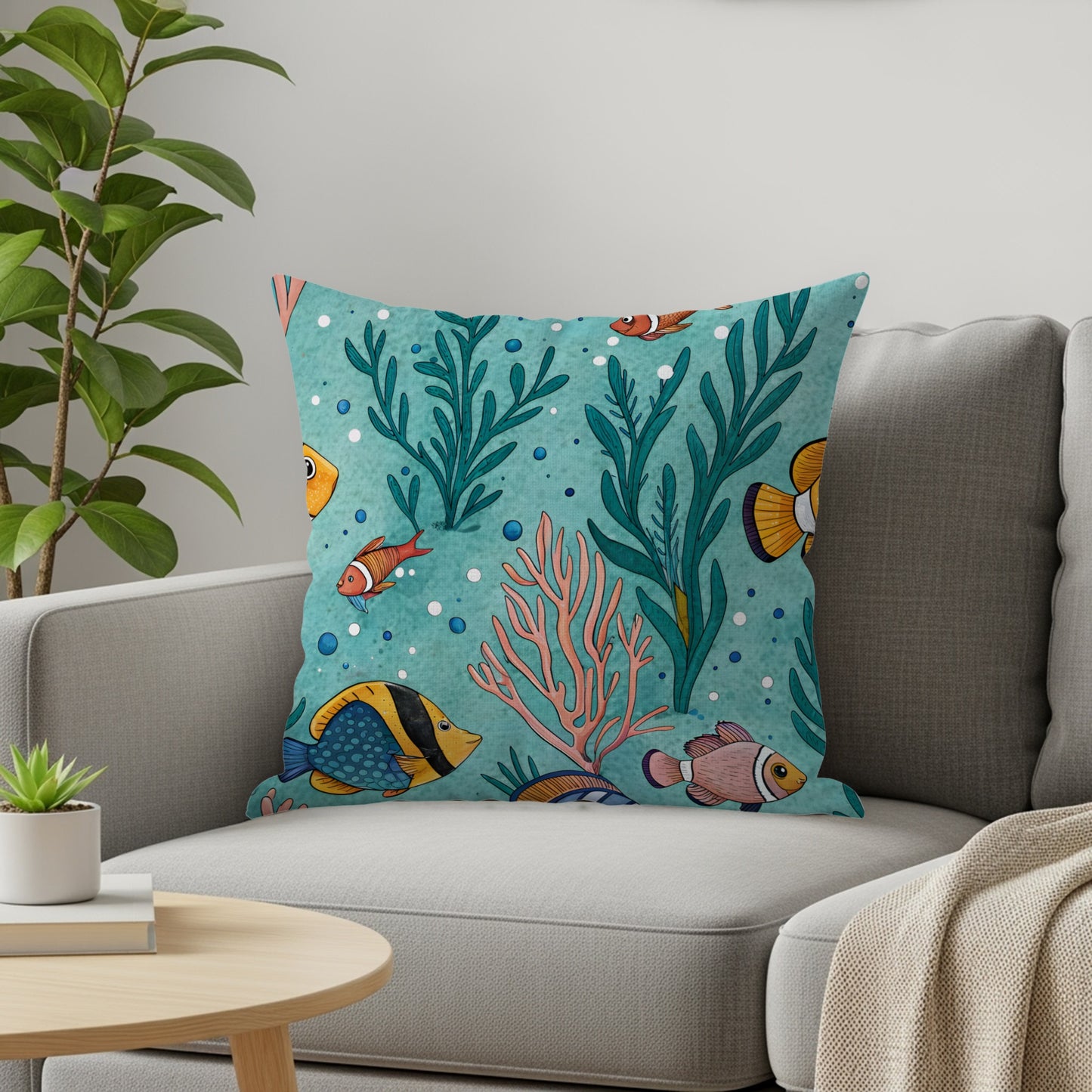 Colorful Underwater Scene Decorative Pillow Product