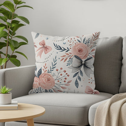 Floral Bow and Pearls Design Throw Pillow