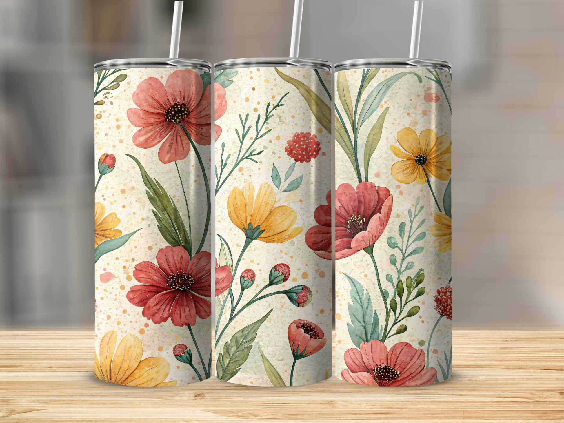 Watercolor Floral Delight Design 20 oz Skinny Tumbler - Walk Greener