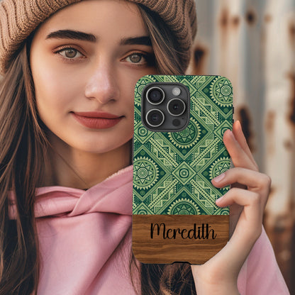 Green Geometric Ethnic Pattern Design for Custom Phone Case - Walk Greener