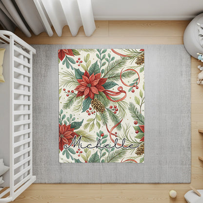 Personalized Christmas Floral Design Nursery Rug