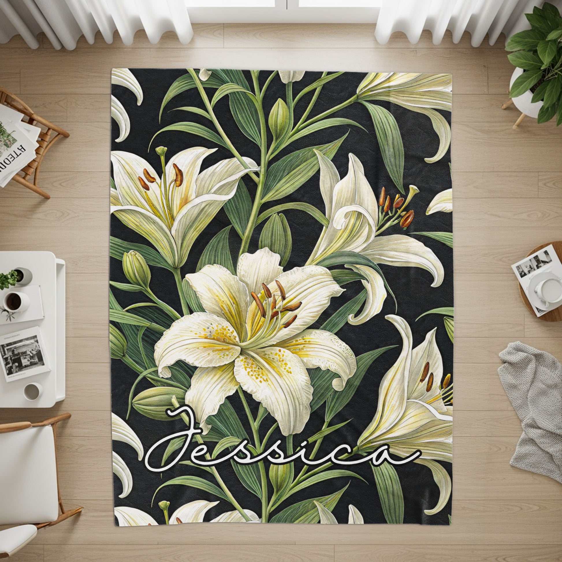 Custom Personalized Lily Floral Design Rug