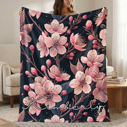 Floral Custom Name Blanket With Pretty Pink Blooms Design - Walk Greener