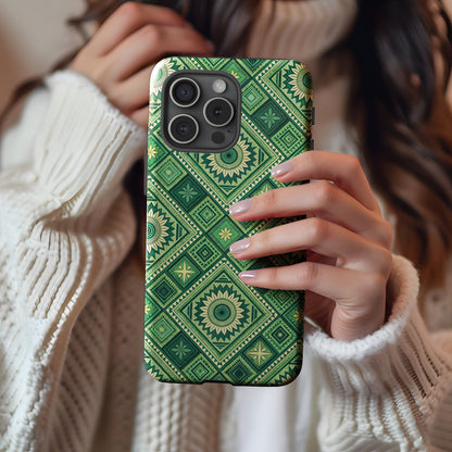 Geometric Green and Yellow Pattern with Custom Name Case - Walk Greener