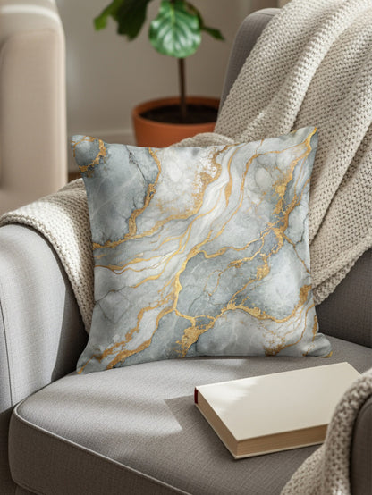 Elegant Marble and Gold Accent Cushion Cover Pillow