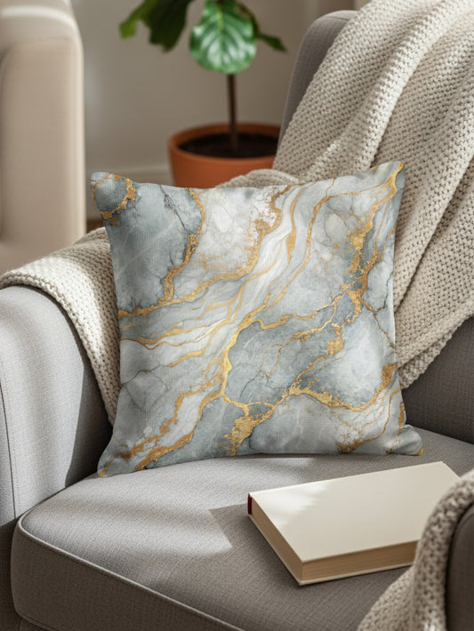 Elegant Marble and Gold Accent Cushion Cover Pillow