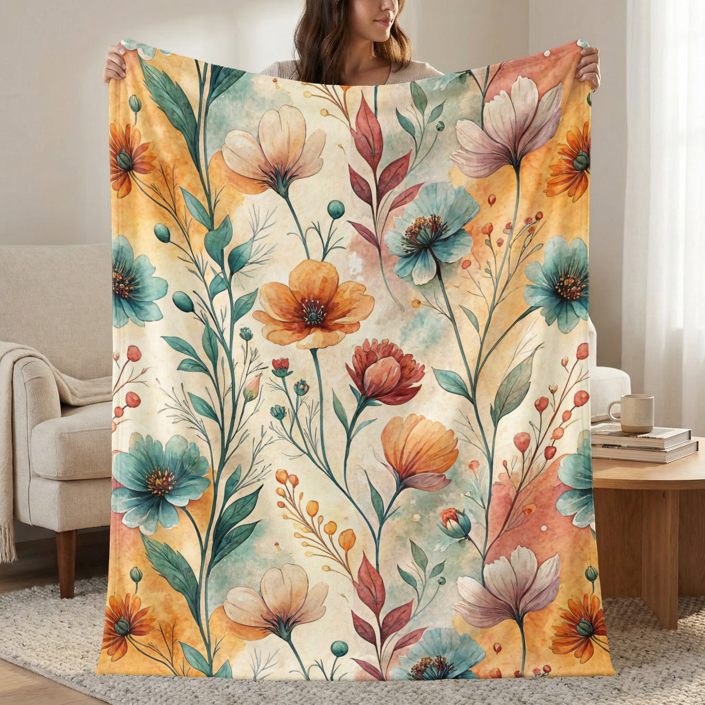 Floral Symphony a Watercolor Delight Velveteen Plush Blankets - Walk Greener