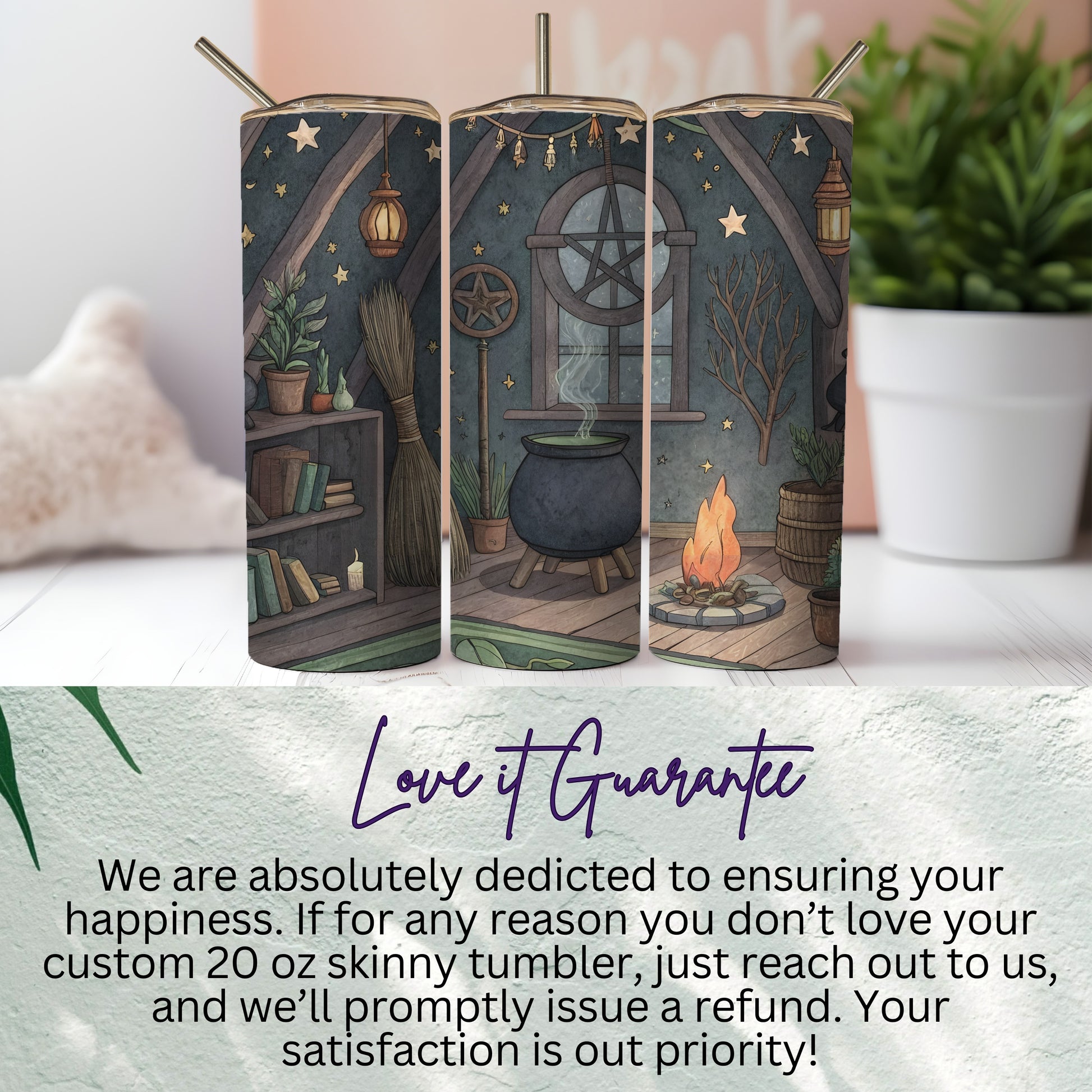 Witchy Themed 20 oz Skinny Tumbler with Lid and Straw