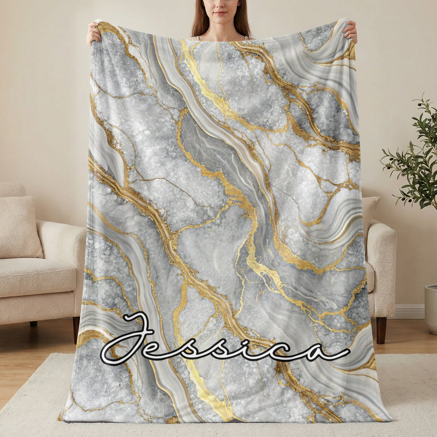 Personalized Jessica Name Marble Design Blanket